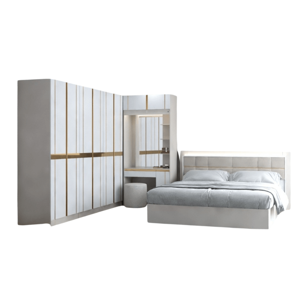 ชุดห้องนอน + ที่นอน PVC 6 ฟุต WISDOM DESIGN FURNITURE รุ่น RACHEL80/80/80 สีขาว/ครีม